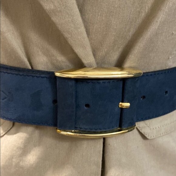 Karl Lagerfeld Suede belt Blue and Gold Statement Belt - Picture 6 of 14